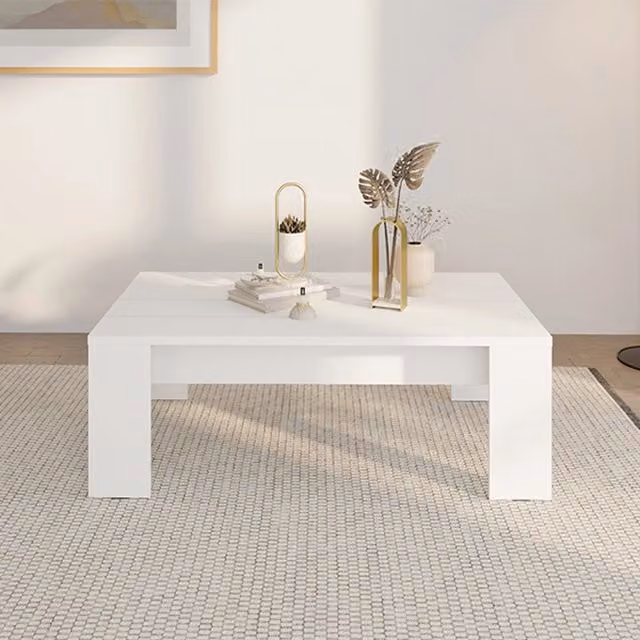Bertona, Tavolino da Salotto Moderno Bianco con Piano Effetto Legno, L: 126 cm, P: 67 cm, H: 43 cm