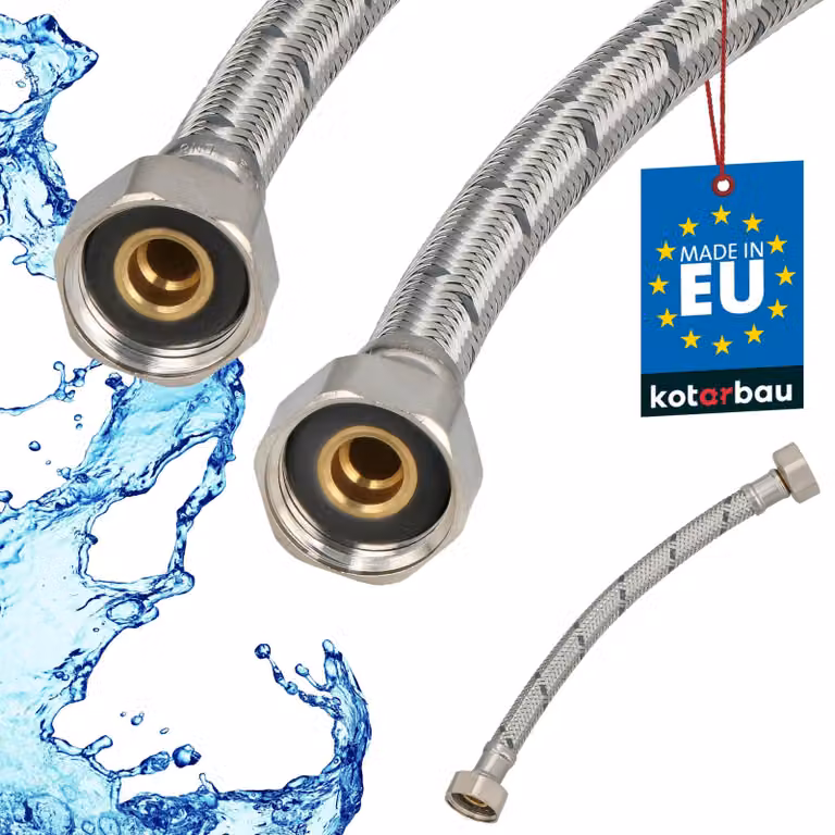 KOTARBAU® Tubo Flessibile per Rubinetto 1/2“ x 1/2“ Rivestito in Acciaio Inox 20 cm Tubo Flessibile per Rubinetto Cucina Argento