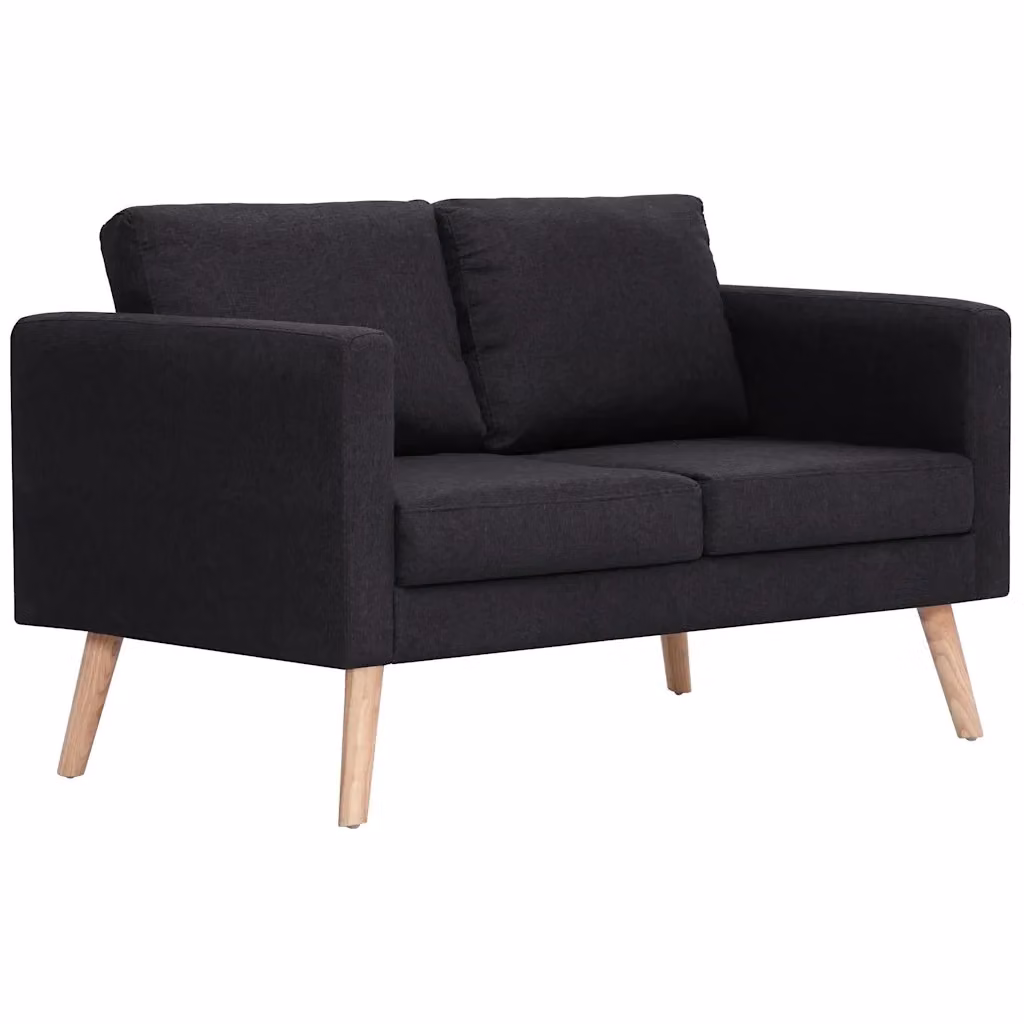 vidaXL Divano a 2 Posti Moderno in Tessuto Nero con Struttura in Legno Solido – 2