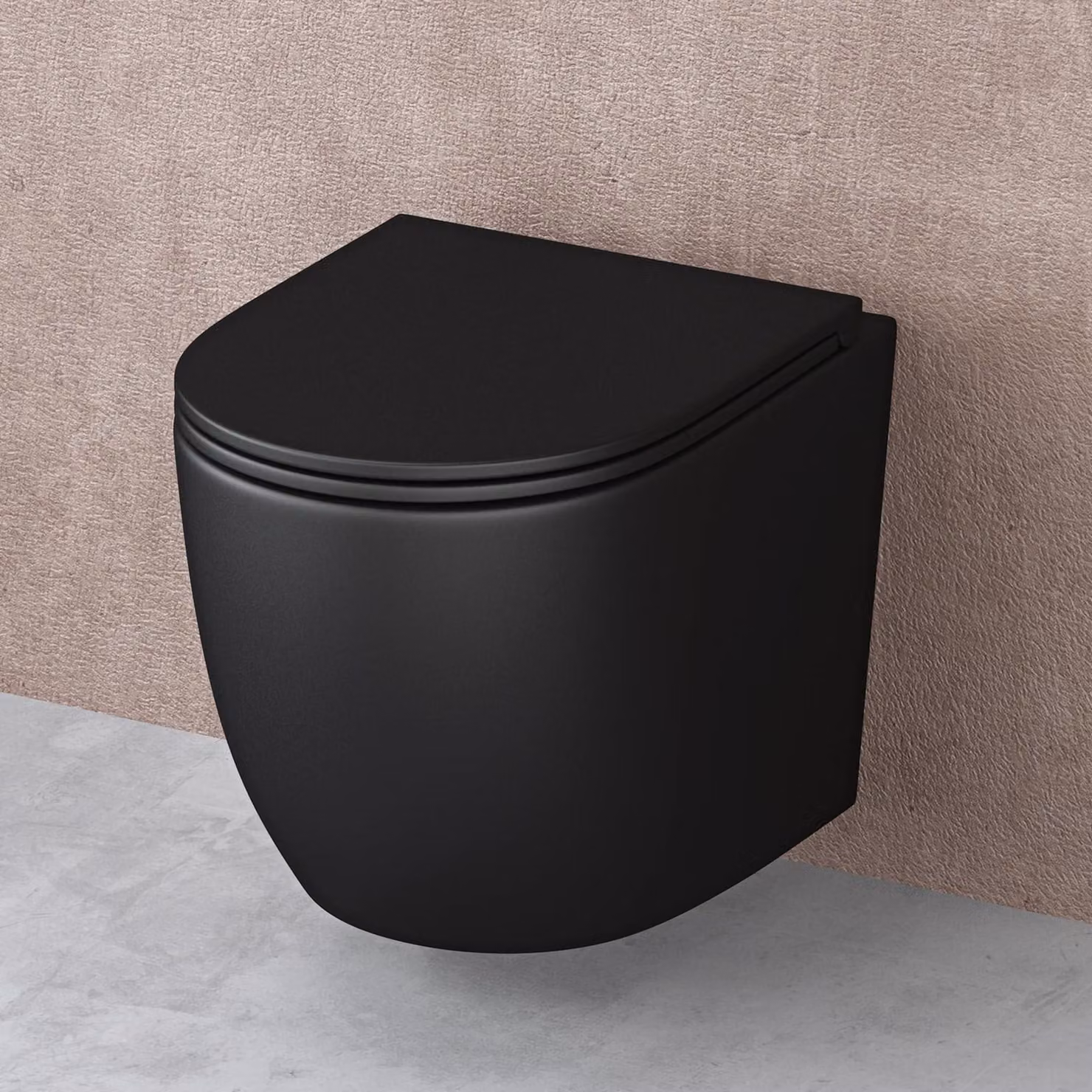 doporro WC Sospeso Sanitari Sospesi Filomuro in Vetroceramica Nero Opaco con Copriwc Soft Close Chiusura Ammortizzata e Sciacquone Profondo WC Design Moderno Senza Bordi Aachen179