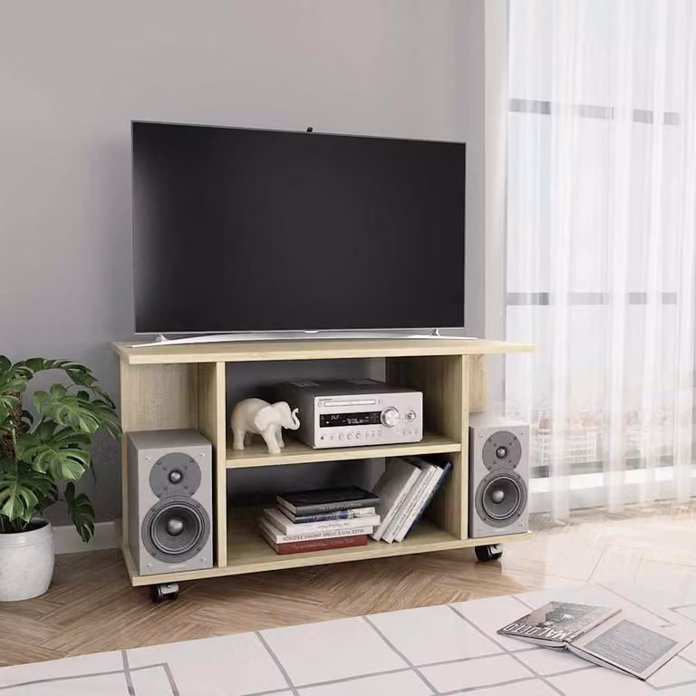 Mobile TV con Ruote vidaXL in Legno Multistrato Rovere Sonoma Marrone L: 80 cm, P: 40 cm, H: 45 cm