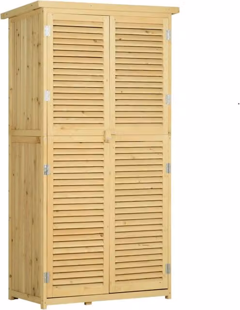 EasyComfort Casetta Attrezzi Giardino in Legno di Abete e Pino con 4 Scompartimenti, Armadio da Esterno Porta Attrezzi da Giardino con Tetto Impermeabile, 87x46.5x160cm, Color Legno