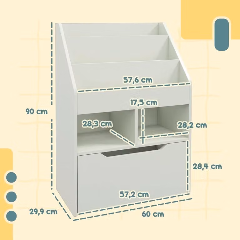Libreria per bambini WISHDOR con cassetto e vani aperti, verde e bianca, L: 60 cm, P: 29,9 cm, H: 90 cm