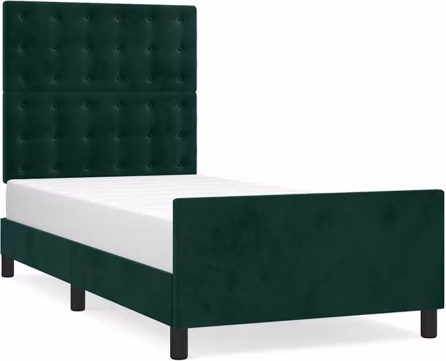 Letto singolo per adulti in velluto verde scuro con struttura in legno di larice L/P/H: 200 x 90 x 30 cm – 1