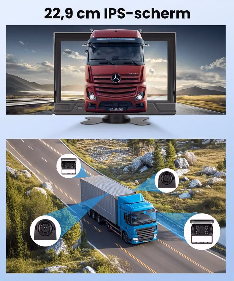 Telecamera per retromarcia da 9 pollici - Kit con 4 telecamere - Visione notturna 1080p - Per autobus