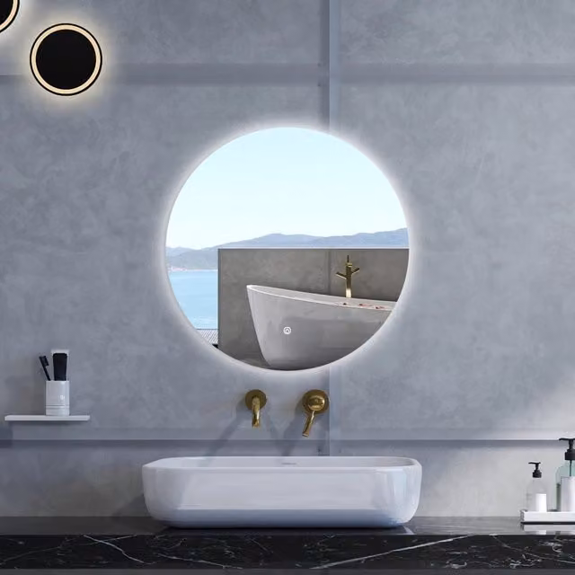 Specchio da bagno rotondo Aica Italy con retroilluminazione LED, funzione antifog e regolabile con memoria, Diametro: 90 cm