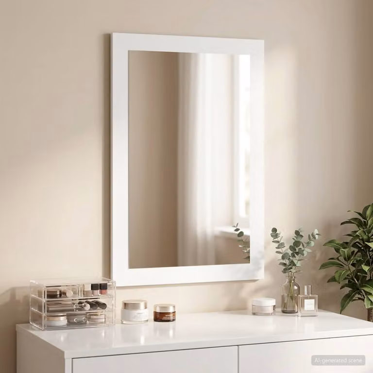 Specchio rettangolare moderno vidaXL FAUSKE bianco, L: 43 cm, P: 3,5 cm, H: 77 cm