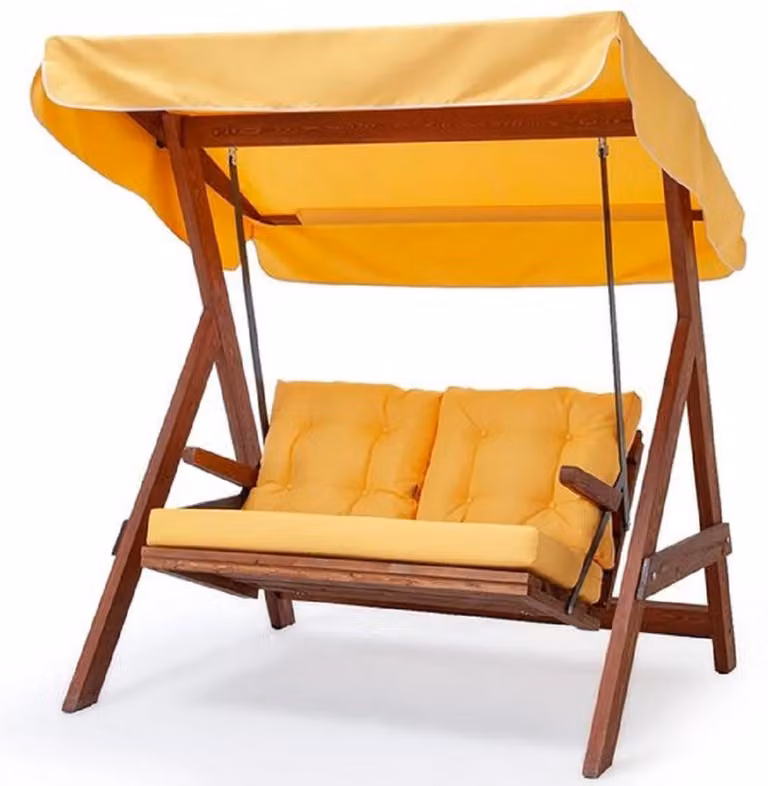 Casa Padrino Luxury Hollywood Swing Giallo / Marrone - Altalena da giardino moderna e resistente alle intemperie con tettuccio parasole - Mobili da giardino - Mobili da giardino - Mobili