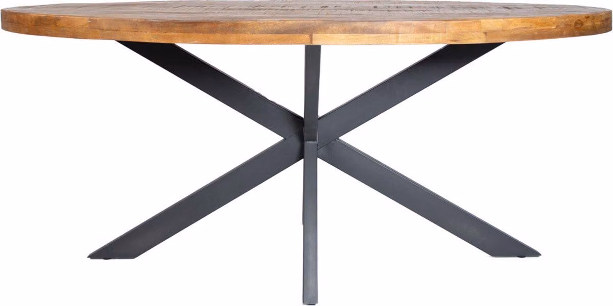 Tavolo da pranzo ovale Happyment - 4 persone - legno massiccio di mango - struttura in metallo - 200x90x77cm