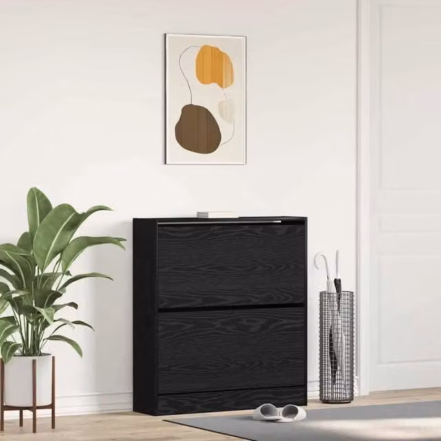 Mobile per scarpe con lo scaffale-Scarpiera Rovere Nero 80 x 21 x 87,5 cm