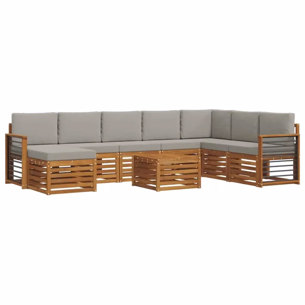 Set di divani da esterno moderno vidaXL in legno di acacia laccato, 9 pezzi, Grigio – 2