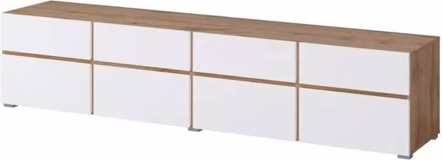 Mobile TV XL HAVANA – 225 cm – 4 ante a ribalta e 4 cassetti – Rovere e bianco – Design moderno