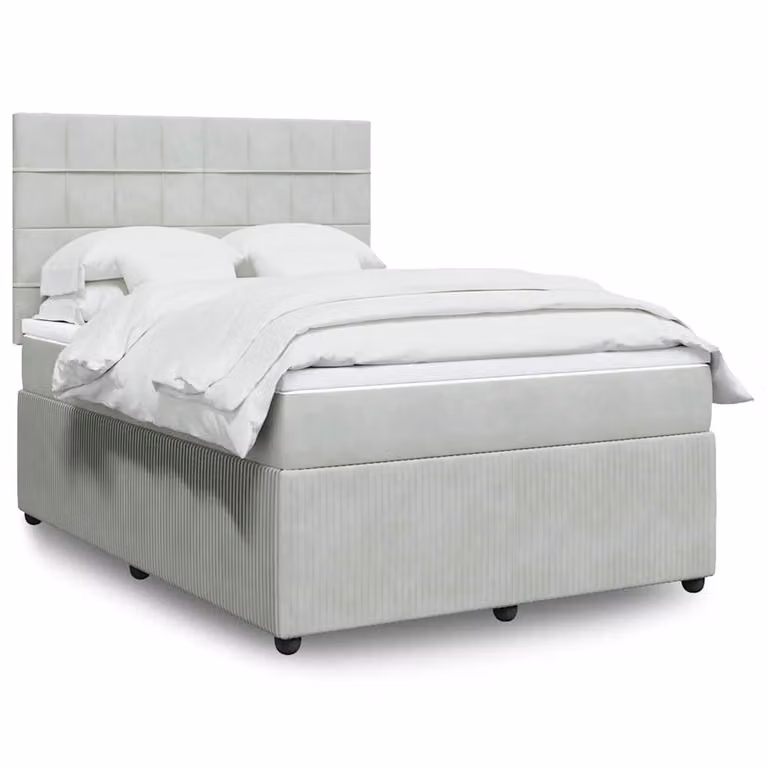 vidaXL Letto Ibrido con Materasso in Velluto Grigio e Bianco L/P/H: 140 x 190 cm