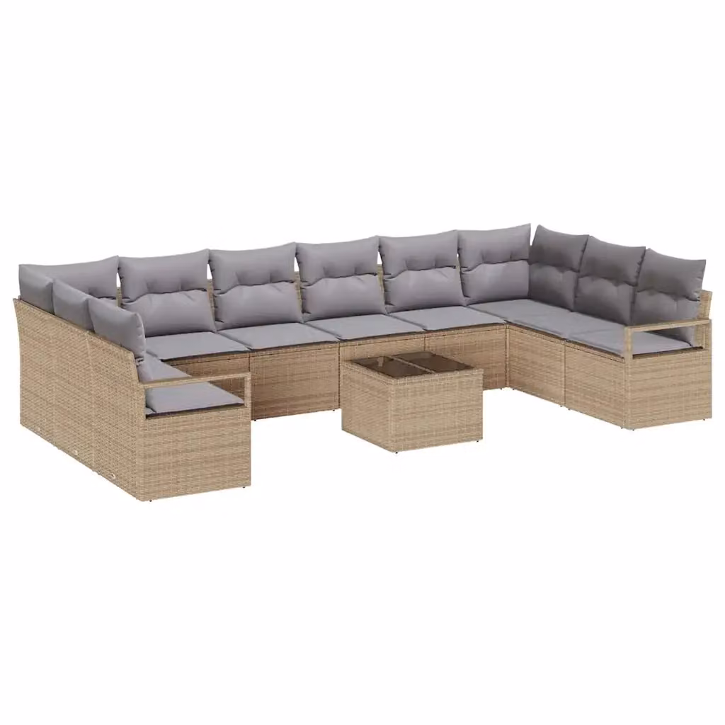 Set di 11 divani da giardino vidaXL in polyrattan beige e grigio con struttura in metallo – 2
