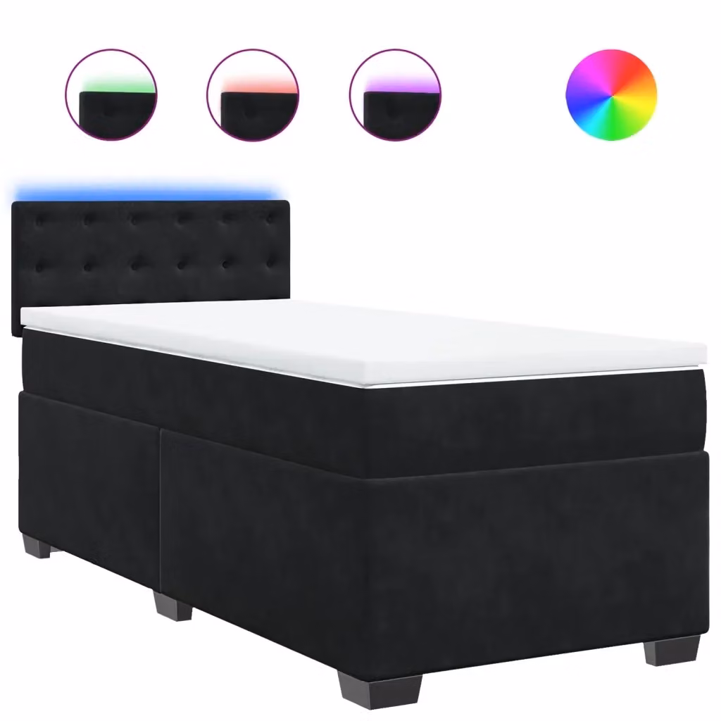 Letto Ibrido Moderno vidaXL in Velluto con Illuminazione Sotto il Letto e Porte USB, L/P/H: 90 x 200 x 100,5 cm, Nero e Bianco – 2