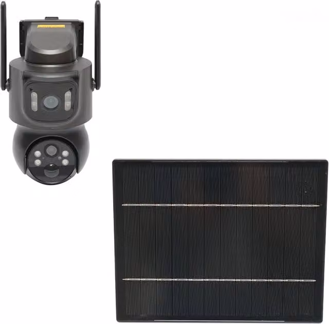 Telecamera di sorveglianza Breckner Germany con doppia lente 4 MP, pannello solare 7.6W, batteria 18650 a ricarica rapida, WIFI 2.4 GHz, rotazione 360° PTZ, sensore di movimento PIR, visione notturna e gestione tramite applicazione iCSee, disponibile in n – 1