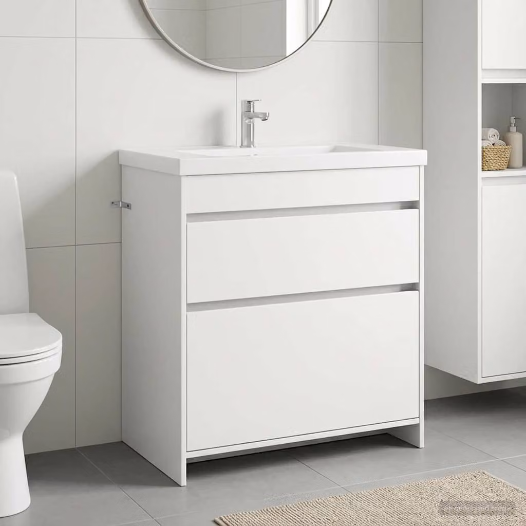 Mobiletto da Bagno Sotto Lavabo Moderno vidaXL Bianco con Ante e Cassetti in MDF L: 78,5 cm, P: 37,5 cm, H: 81 cm