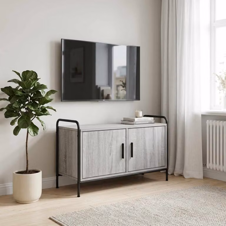 Mobile TV vidaXL moderno in legno ingegnerizzato e metallo, colore grigio, L 79,5 cm x P 33 cm x H 50 cm