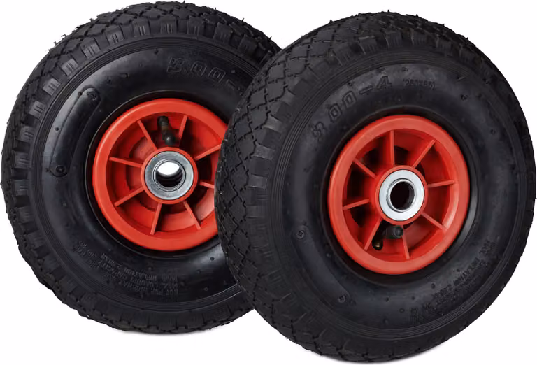 Set di 4 ruote per carrello a mano 3.00-4, ruote di ricambio, pneumatiche, fino a 80 kg, cerchio in plastica, 260x85 mm, ruota pneumatica, nero-rosso