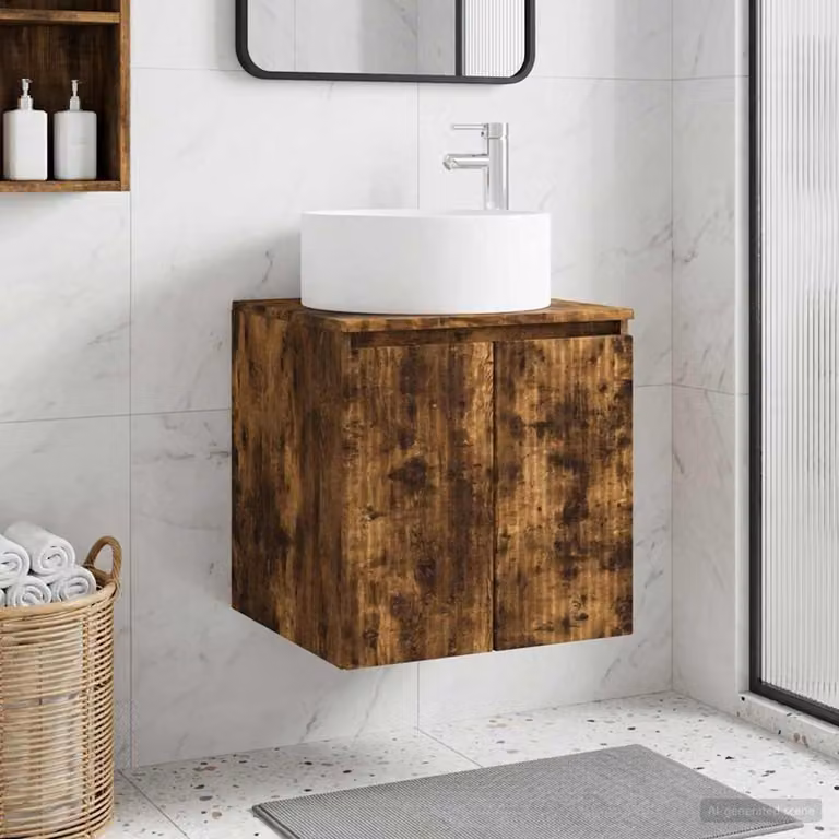 Mobile lavabo da parete vidaXL Rovere Fumo, L: 49,5 cm, P: 44,5 cm, H: 65,5 cm