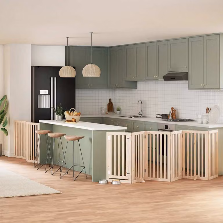Cancello per cani vidaXL in legno di pioppo con 9 pannelli pieghevoli, colore beige o marrone