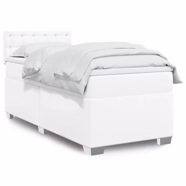 Letto con Giroletto a Molle e Materasso Ibrido vidaXL in Similpelle Bianco L/P: 90 x 200 cm