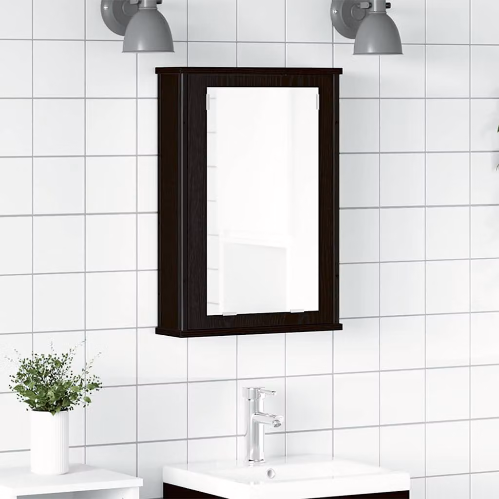 Mobile da bagno con specchio vidaXL in nero con ante a battente L: 42 cm, P: 12 cm, H: 60 cm