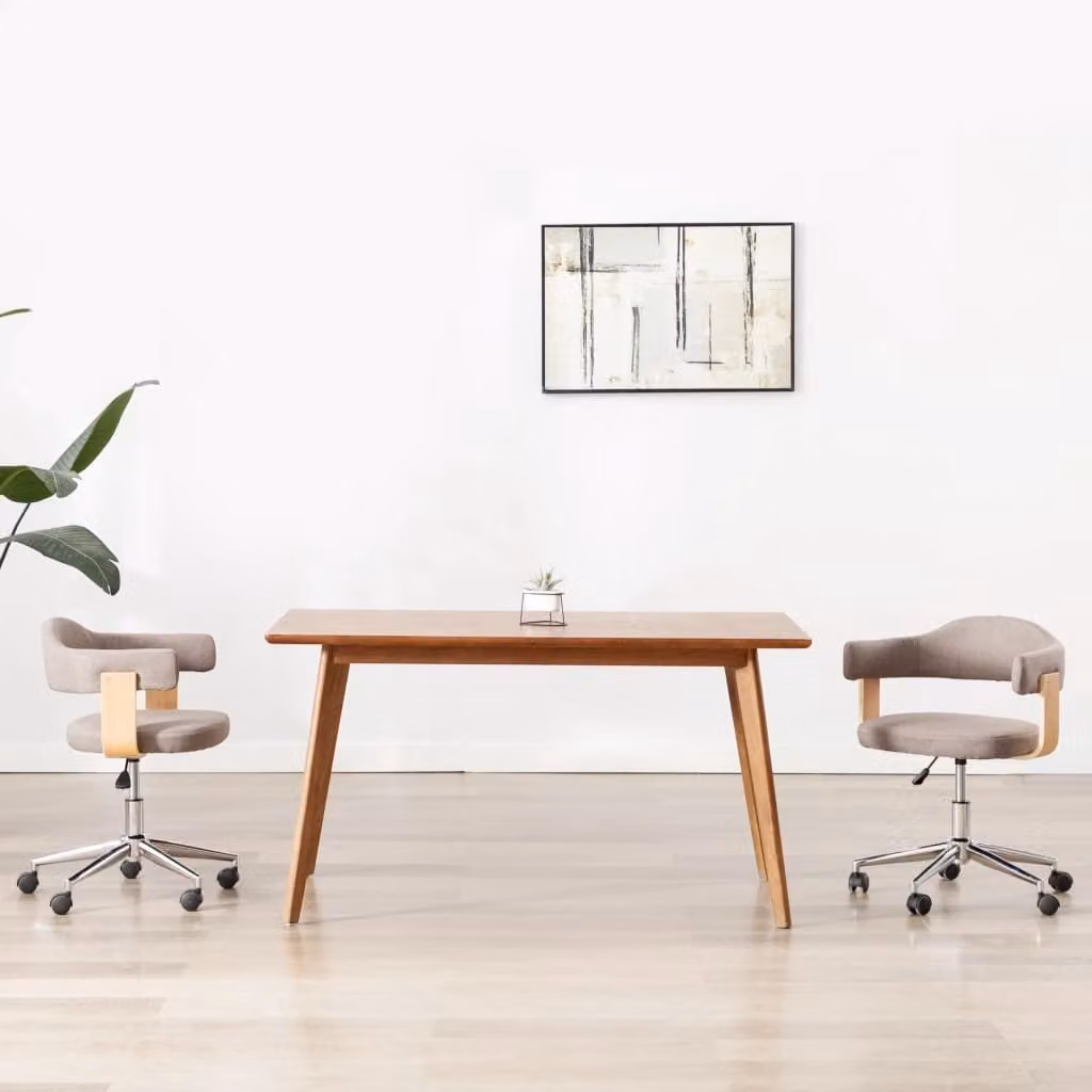 The Living Store Sedie da pranzo girevoli 2 pz. Bentwood e tessuto color taupe