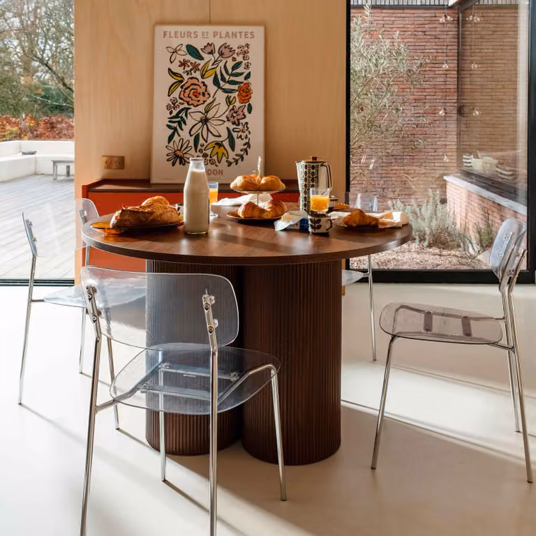 Tavolo da pranzo rotondo moderno 120 cm effetto legno scuro - Oviala Maggy