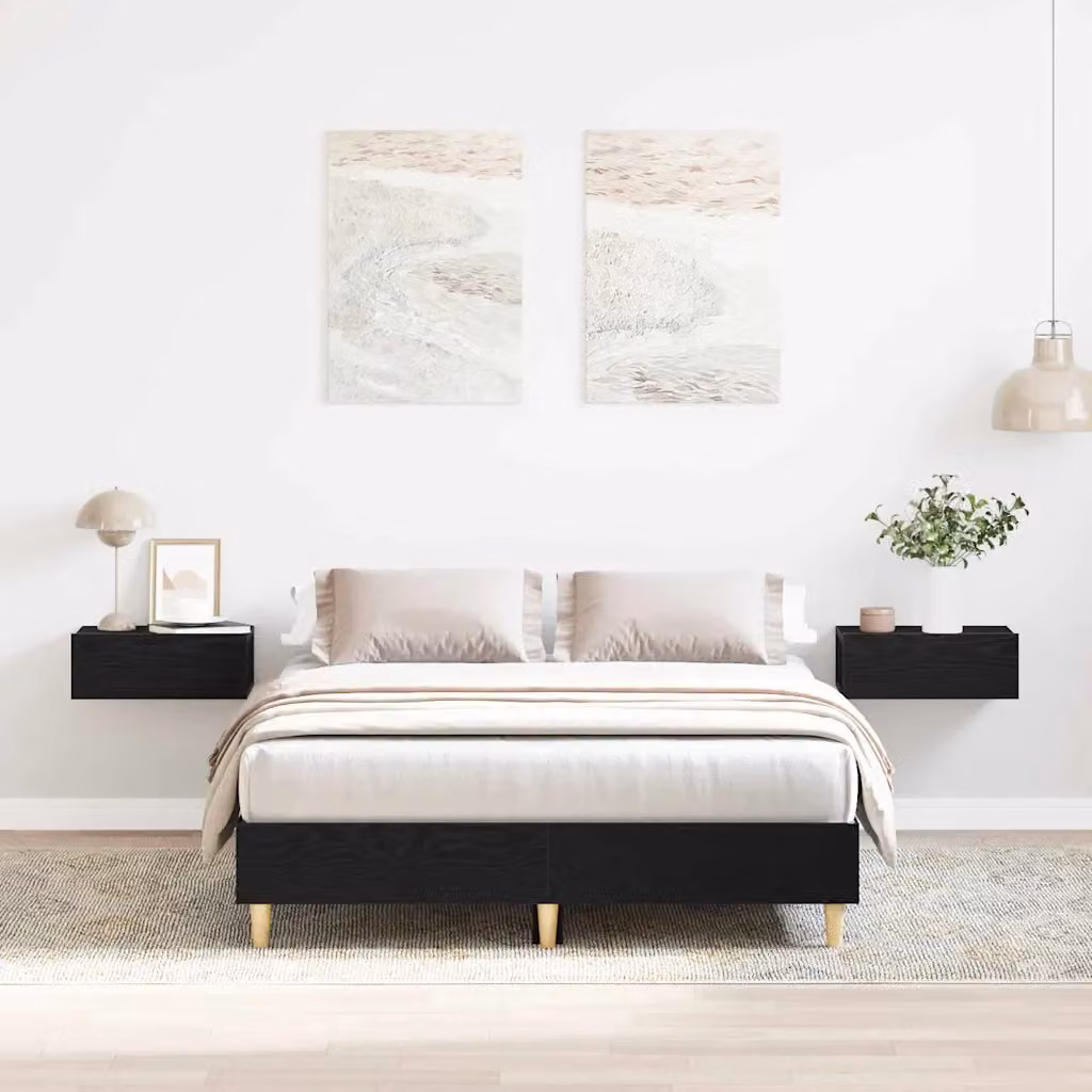 Struttura del letto moderna vidaXL in legno nero, L/P/H: 193 x 143 x 25 cm