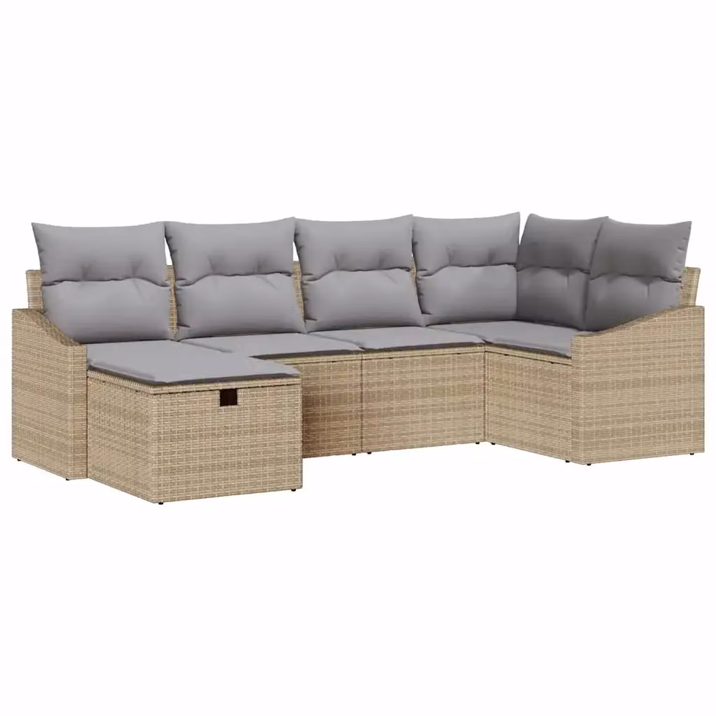 Set di divani da giardino vidaXL a forma di L con 6 pezzi, polyrattan e cuscini beige o grigi, struttura in acciaio verniciato a polvere – 2