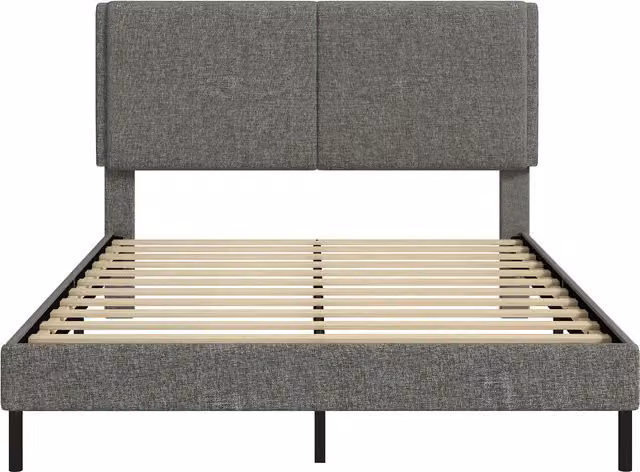 Letto matrimoniale imbottito HOMCOM in tessuto grigio con testiera regolabile L/P: 140 x 190 cm – 1