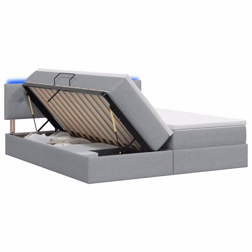 Letto con contenitore vidaXL in tessuto grigio con illuminazione LED e porte USB, L/P/H: 200 x 140 x 204 cm – 2