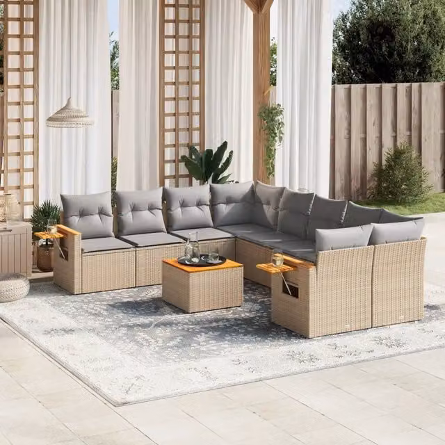 Set Divano da Giardino 9 pz con Cuscini Beige in Polyrattan 3226668