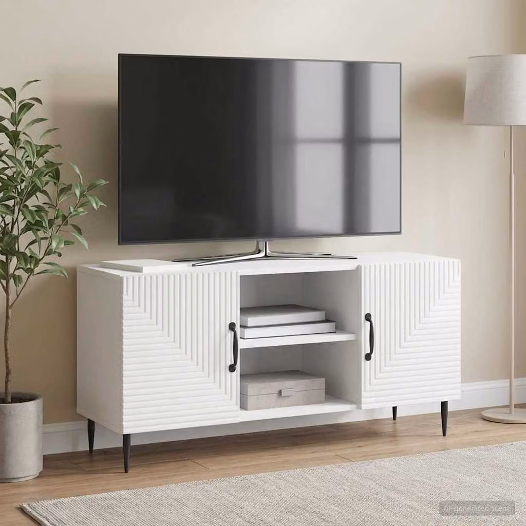 Mobile TV vidaXL Bianco Lucido in Legno e Metallo L: 102 cm, P: 34,5 cm, H: 50 cm