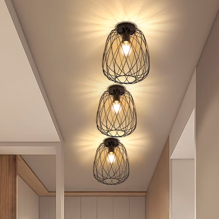 ZMH lampada da soffitto nero faretto soffitto vintage 1 fiamma E27 portalampada lampada metallo soffitto sala da pranzo lampada gabbia singola per soggiorno cucina camera da letto corridoio Max.40W Ø 20cm