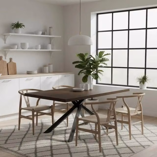 Tavolo da pranzo allungabile Blake Duzzle in legno impiallacciato rovere termocotto, colore marrone e nero, L: 160-240 cm, P: 90 cm, H: 76 cm – 1