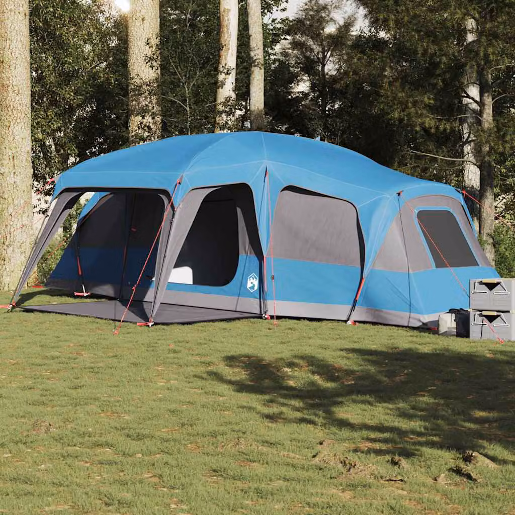 Tenda da campeggio con portico a cupola vidaXL per 9 persone, blu, impermeabile in poliestere e fibra di vetro