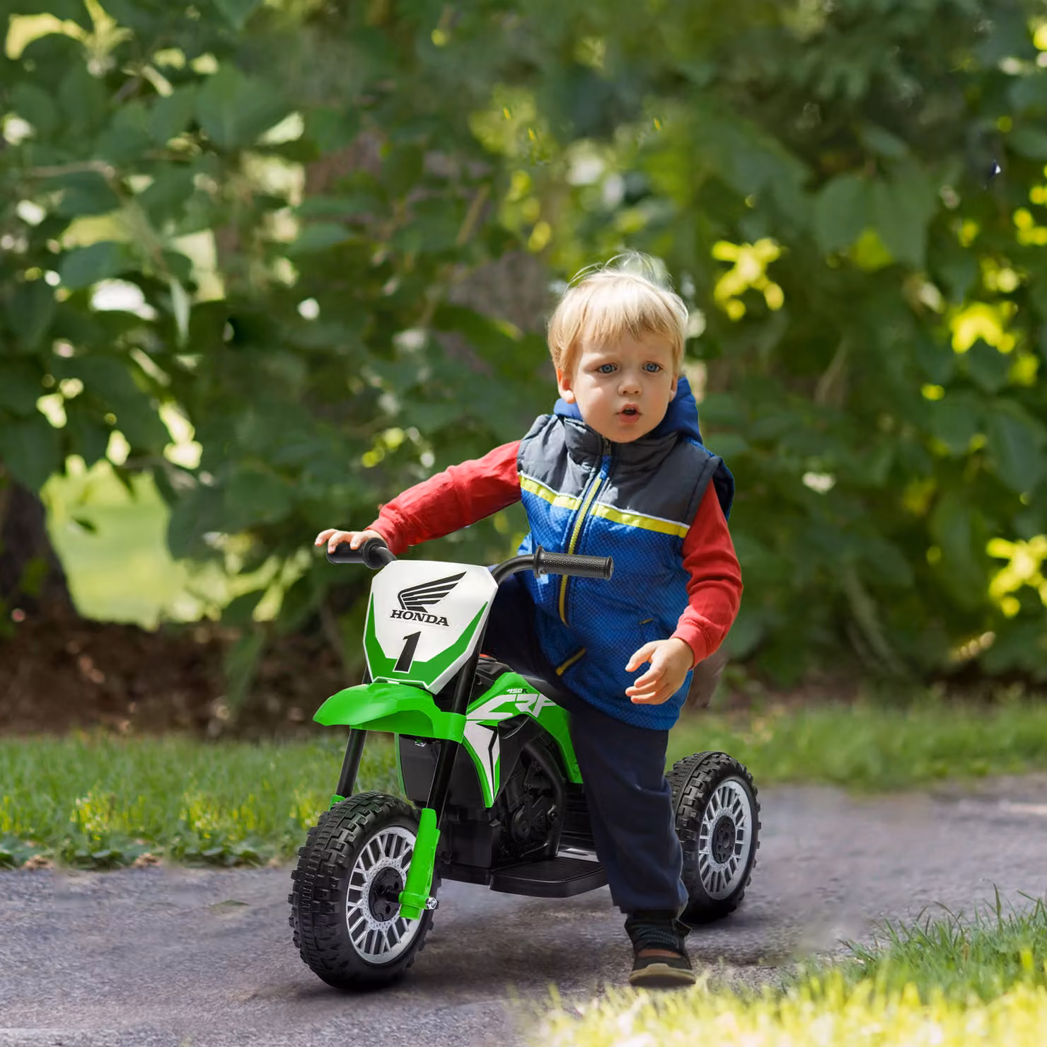 Moto Elettrica per Bambini HOMCOM Licenza Honda CRF450RL a 3 Ruote Verde con Luci e Suoni per Età 18-36 Mesi – 2