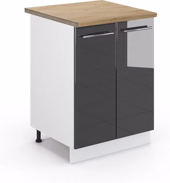 Mobiletto base cucina Fame-Line Antracite lucido/Bianco 60 cm, PL Rovere Vicco