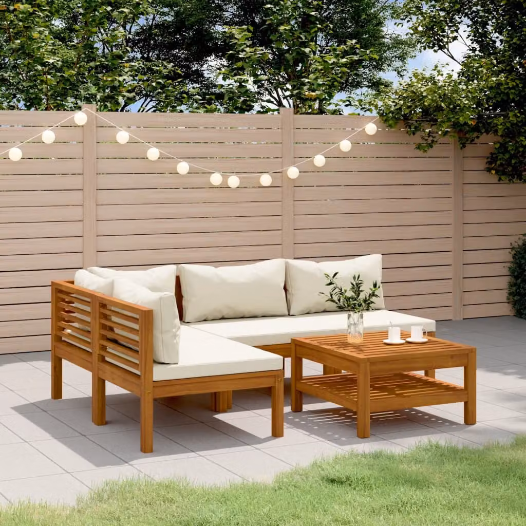 Maison Exclusive - Set da giardino da 5 pezzi con cuscini color crema, in legno massello di acacia