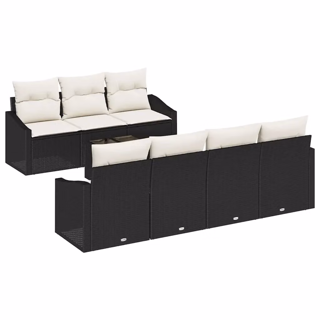 Set di divani da giardino vidaXL in polyrattan 8 pezzi con cuscini, nero e beige – 2