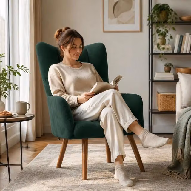 Reclining Armchair, Dark Green Velvet