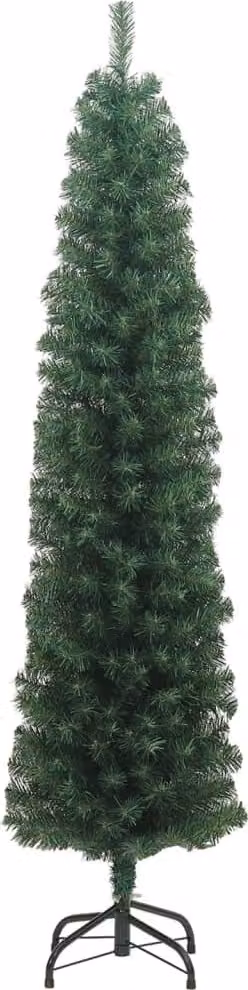 Albero di Natale Artificiale Sottile con Base Verde 180 cm PVC