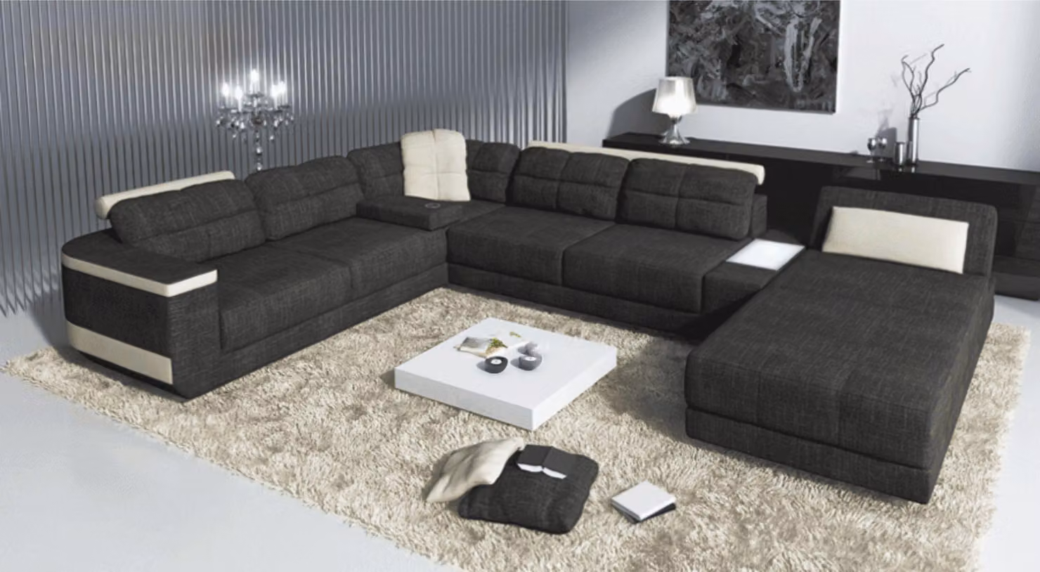 Designer U-Form Ecksofa XXL Wohnlandschaft Sofa Couch Polster Sofa Ecke
