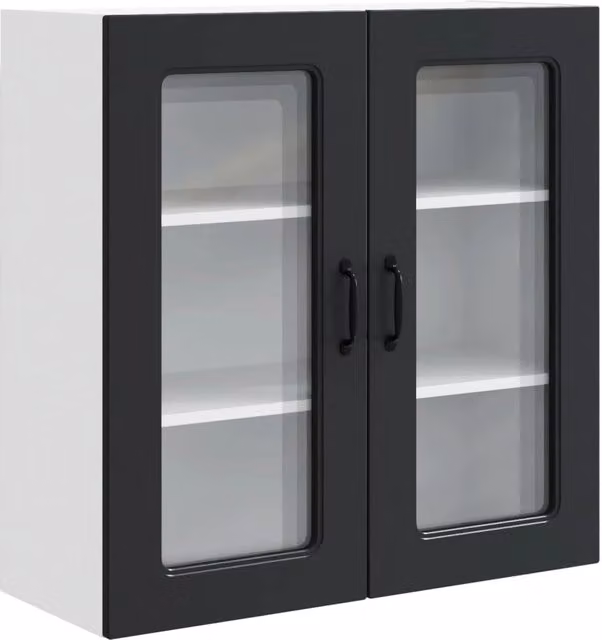 Mobile a muro moderno HELLOSHOP26 per cucina o soggiorno in legno composito nero con ante in vetro L/P/H: 80 x 31 x 80 cm