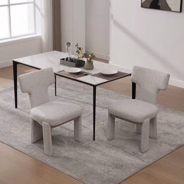 Poltrona Accent in Tessuto Chenille senza Braccioli ¨C MINIMAL ¨C Beige, Set 2 Pezzi, Gambe in Legno
