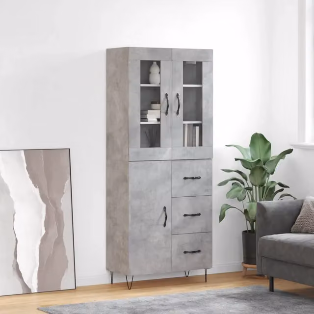 Credenza moderna vidaXL in legno e metallo grigio L: 69,5 cm, P: 34 cm, H: 180 cm