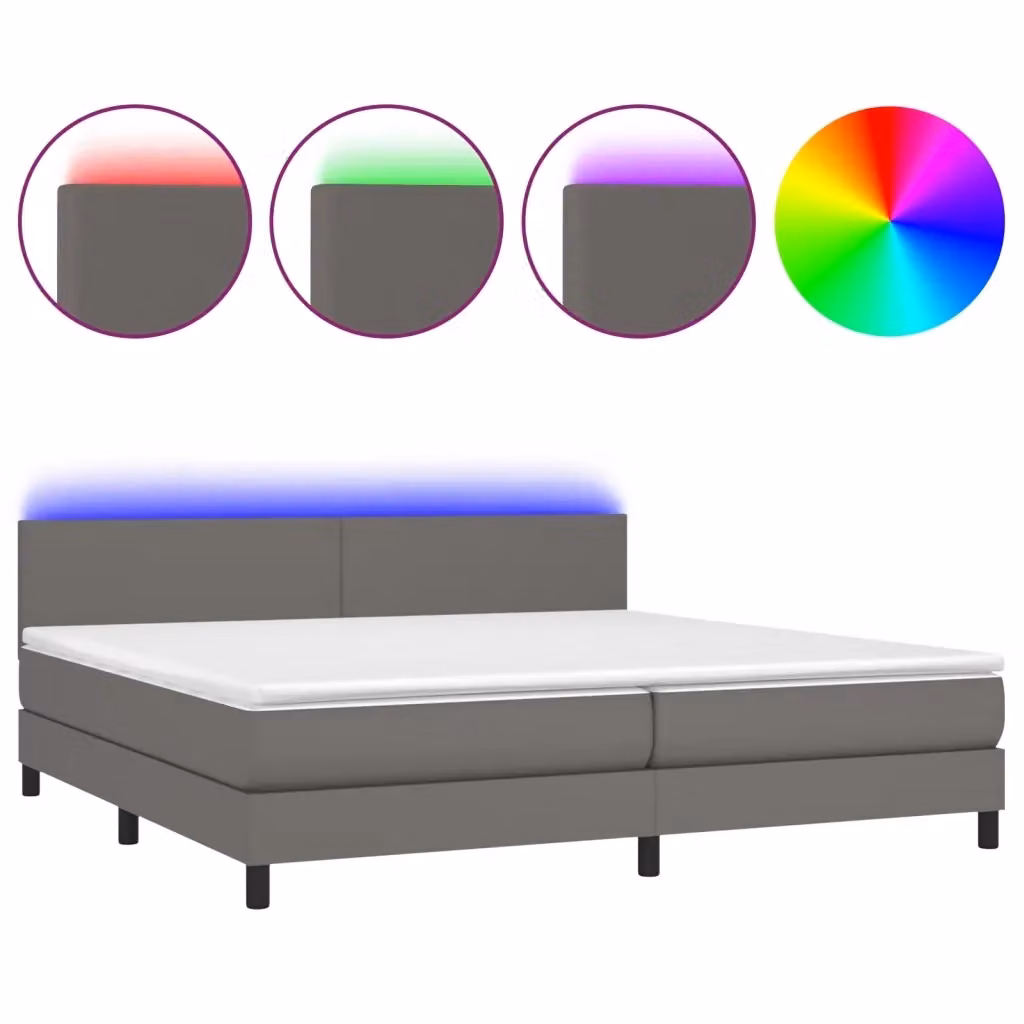 vidaXL Letto con Giroletto a Molle, Materasso Ibrido e Illuminazione LED, Grigio, L/P: 200 x 200 cm – 2