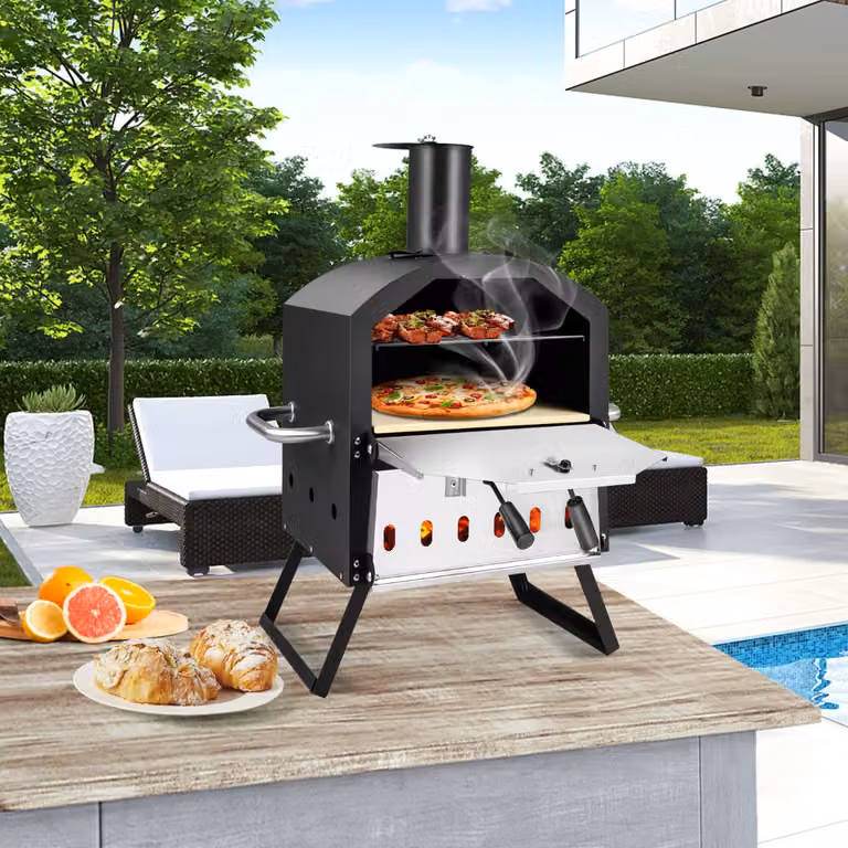 Forno per pizza a legna Costway con 2 strati e gambe pieghevoli, Nero
